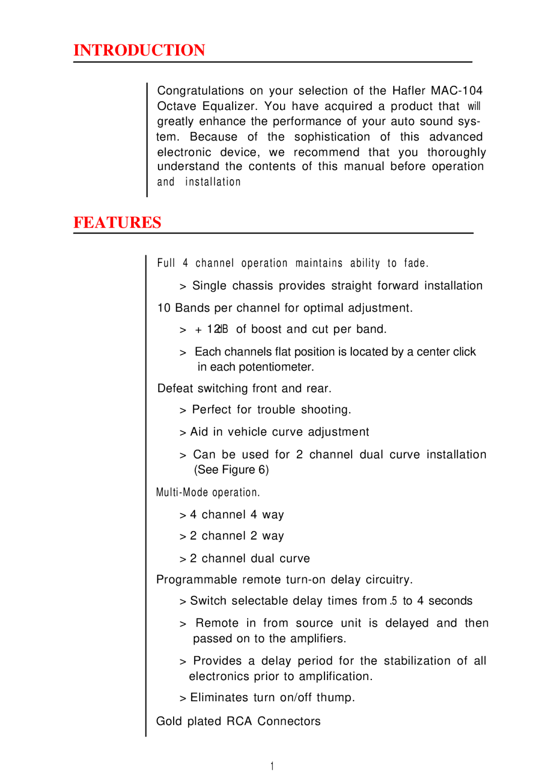 Hafler MAQ-104 owner manual Introduction 