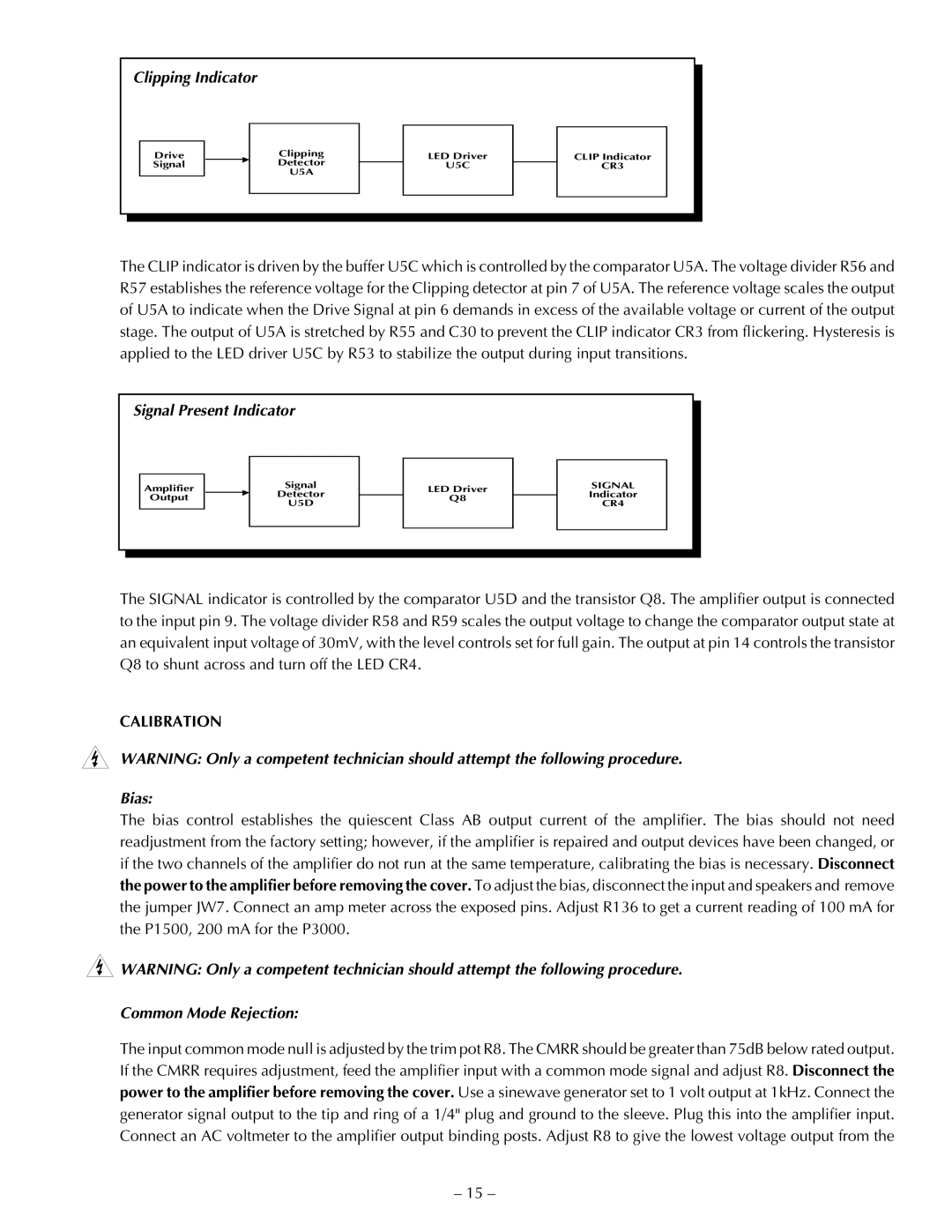 Hafler P1500, P3000 manual Clipping Indicator, Calibration 