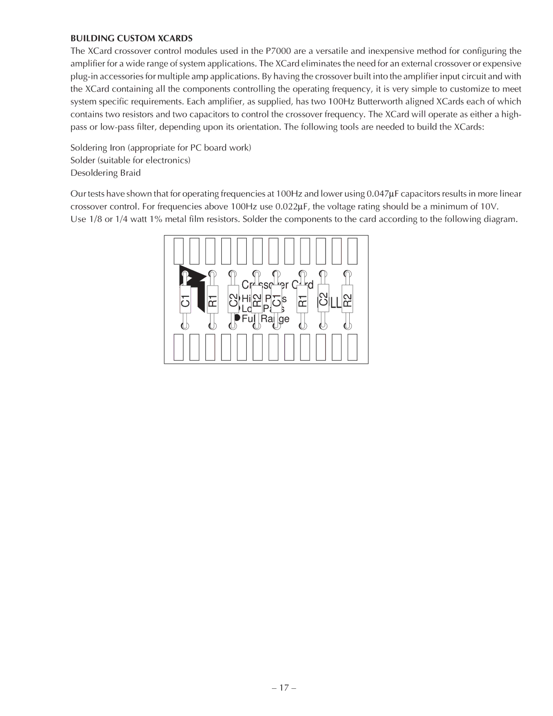 Hafler P7000 manual High Pass Low Pass Full Range, Building Custom Xcards 