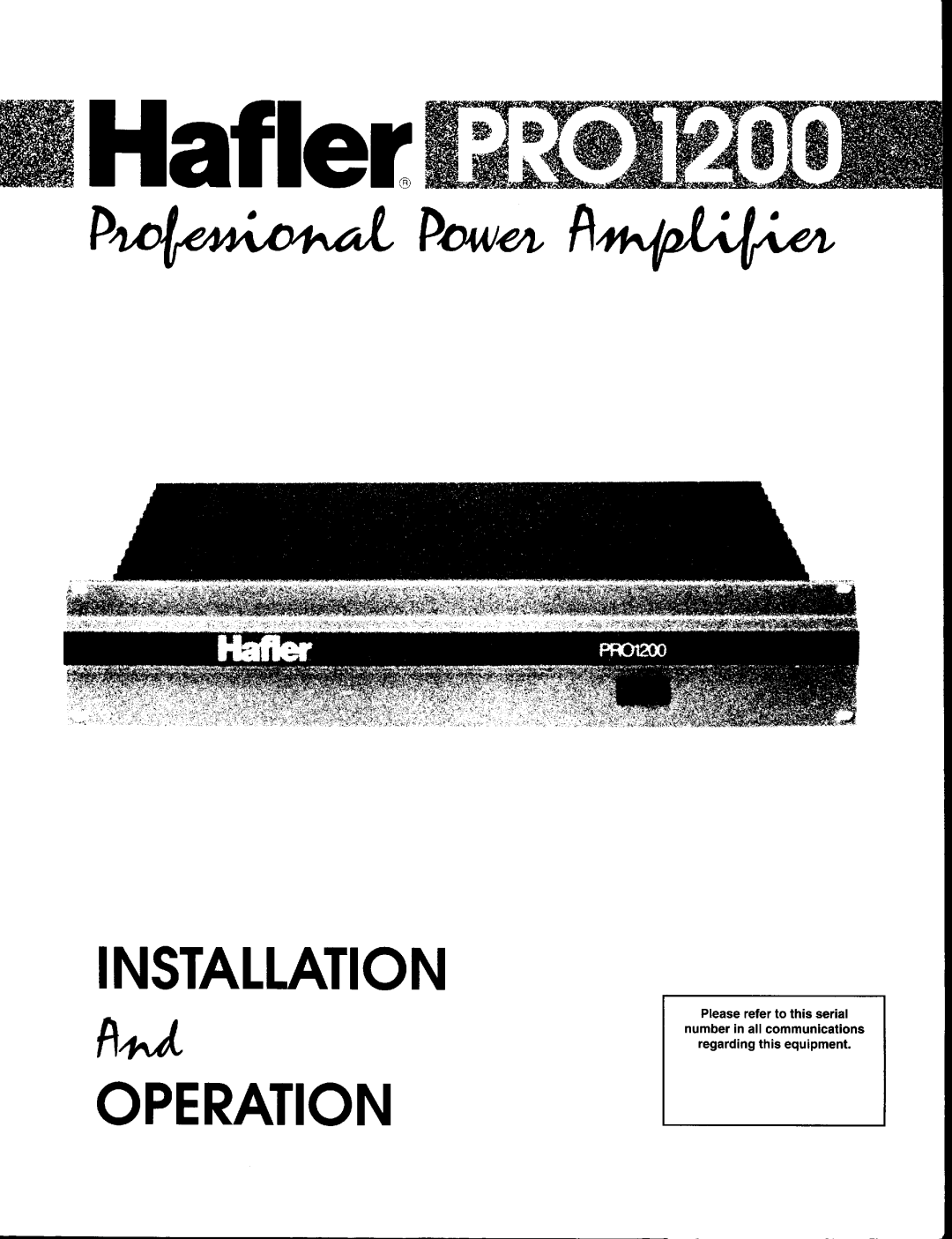 Hafler PRO 1200 manual 