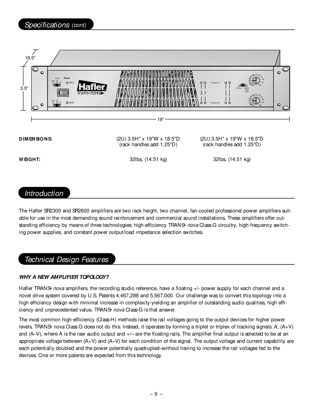 Hafler SR2600, SR2300 owner manual Introduction, Technical Design Features, WHY a NEW Amplifier TOPOLOGY? 