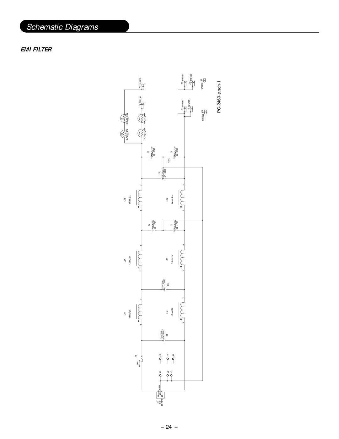 Hafler SR2300, SR2600 owner manual Schematic Diagrams, Emi Filter, PC-2460-e.sch-1 