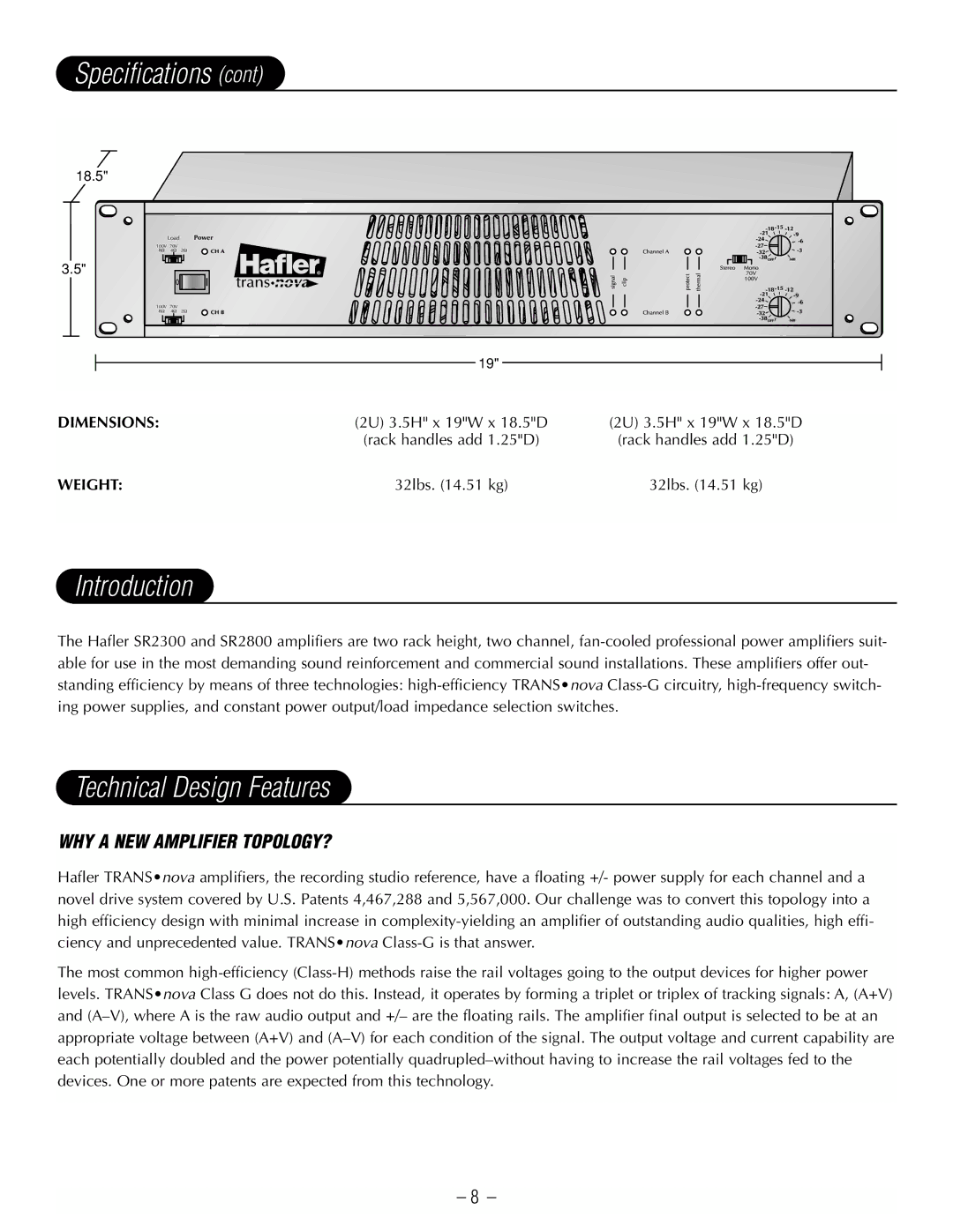 Hafler SR2300CE, SR2800CE owner manual Introduction, Technical Design Features, WHY a NEW Amplifier TOPOLOGY? 