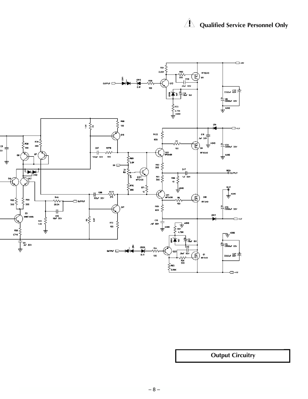 Hafler TRM12.1, TRM10.1 manual Qualified Service Personnel Only Output Circuitry 