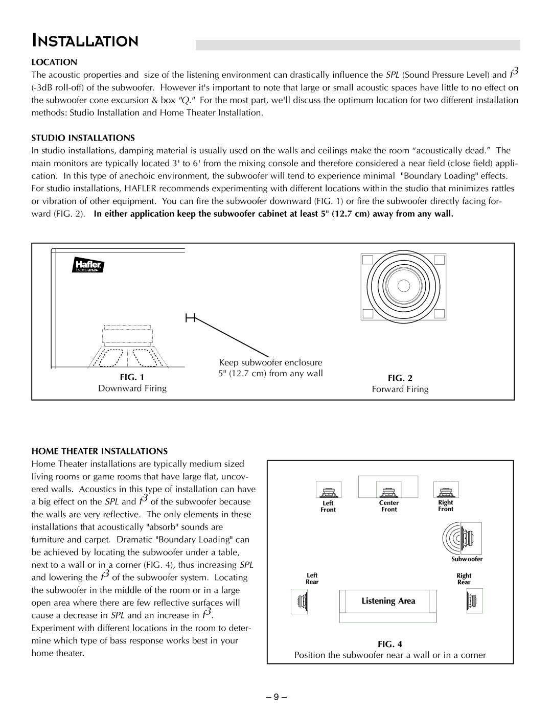 Hafler TRM10.1, TRM12.1 manual Location, Studio Installations, Home Theater Installations 