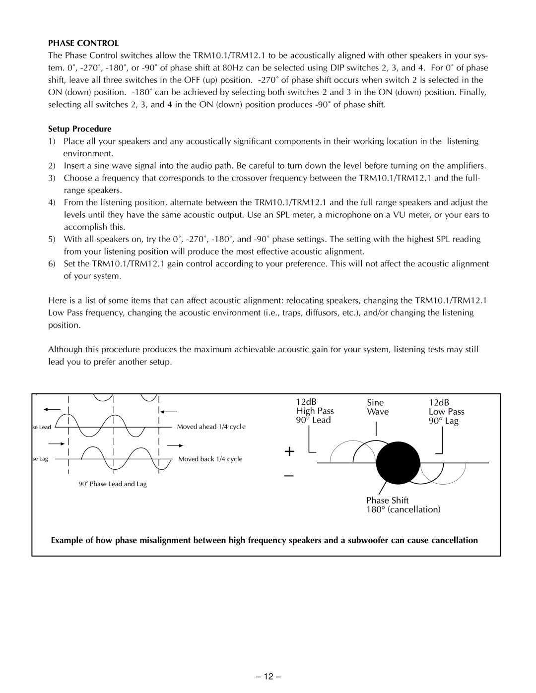 Hafler TRM12.1, TRM10.1 manual Phase Control, Setup Procedure 