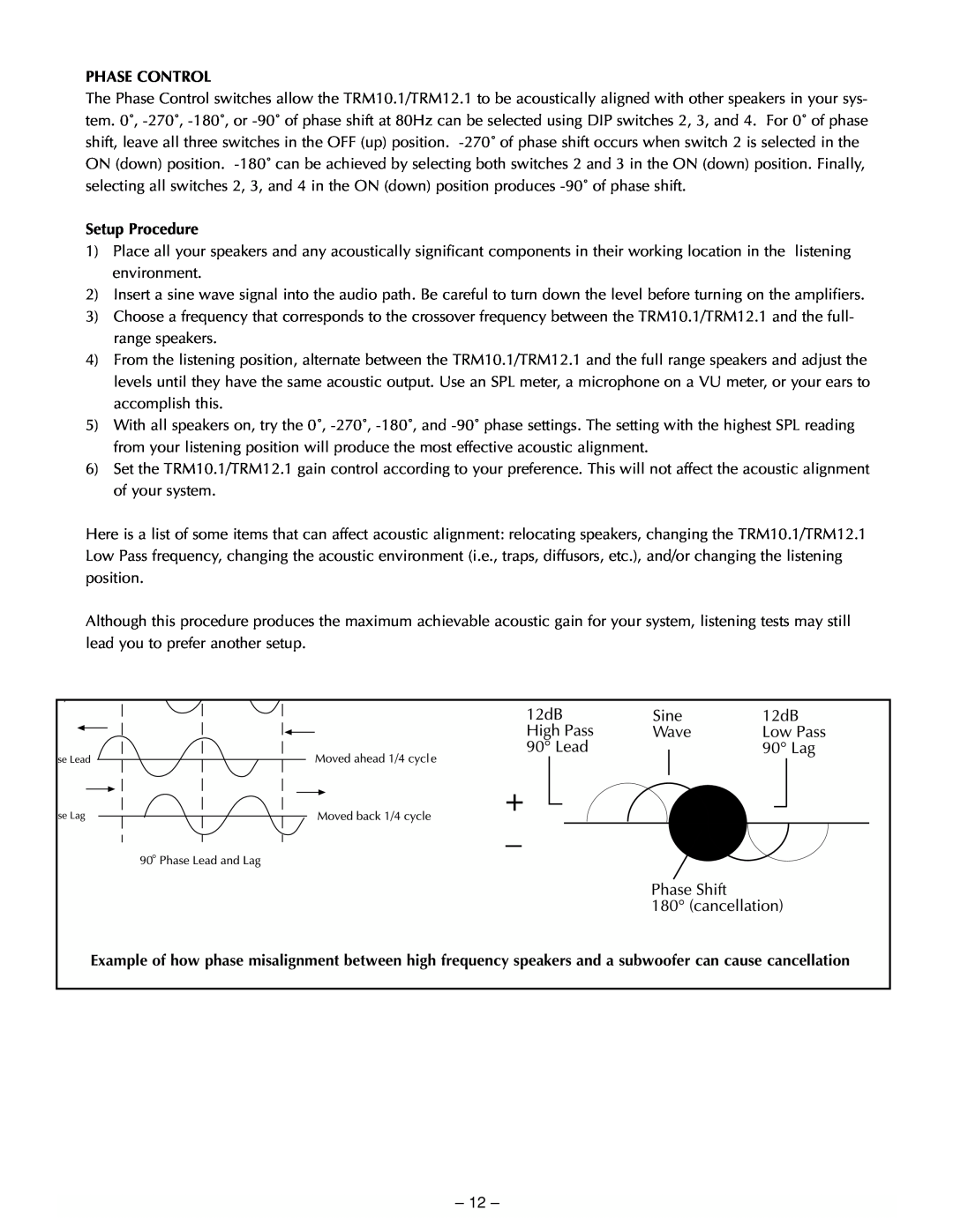 Hafler TRM12.1, TRM10.1 manual Phase Control, Setup Procedure 