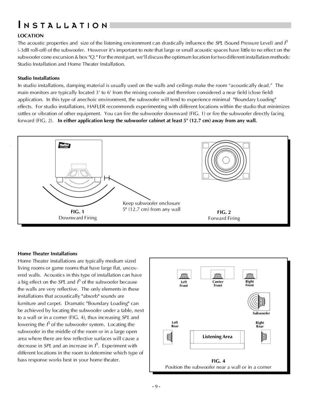 Hafler TRM12S, TRM10S manual Location, Studio Installations, Home Theater Installations 