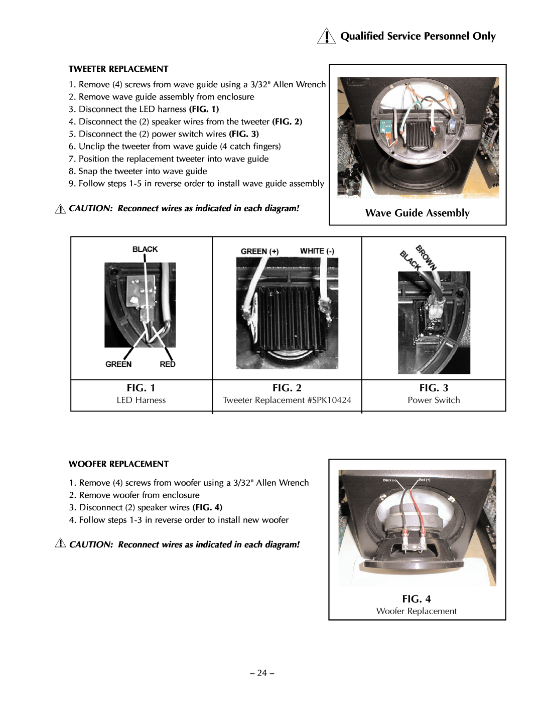 Hafler TRM6.1 Qualified Service Personnel Only, Wave Guide Assembly, Tweeter Replacement, Power Switch, Woofer Replacement 