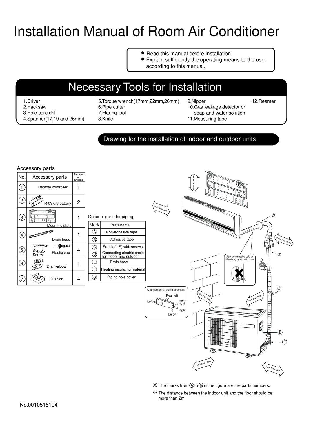 Haier 0010515194 installation manual Installation Manual of Room Air Conditioner 