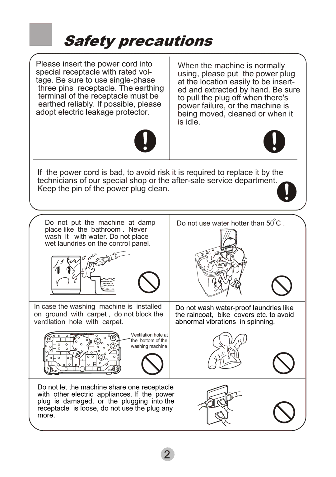 Haier 0030808445 user manual Safety precautions, Do not use water hotter than 50 C 