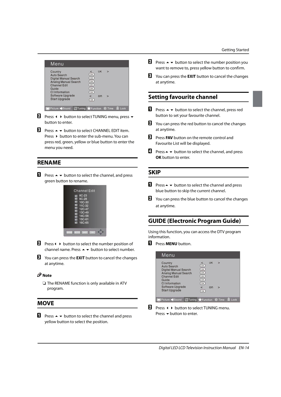 Haier 0090504932V manual Rename, Move, Setting favourite channel, Skip, Guide Electronic Program Guide 