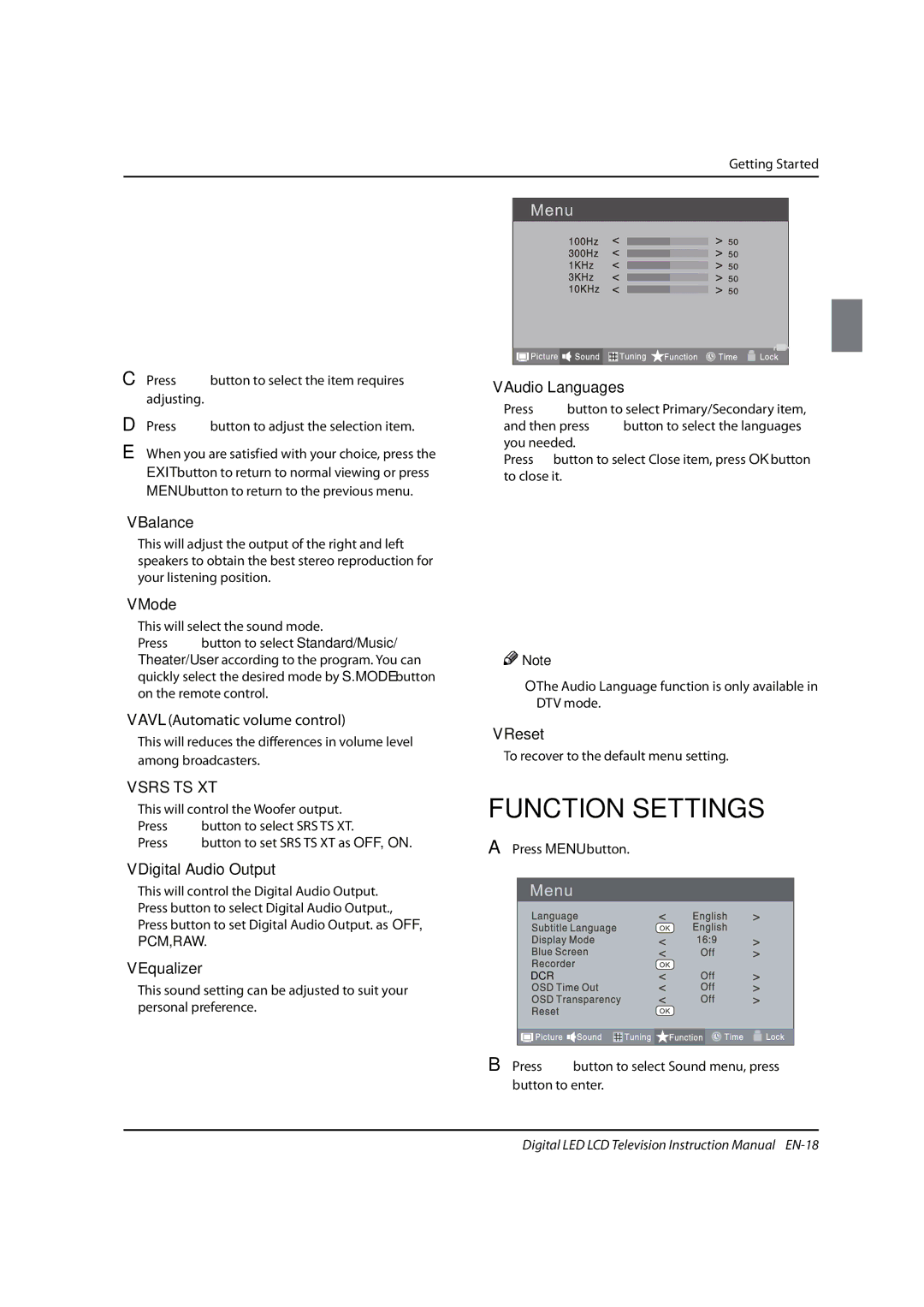 Haier 0090504932V manual Function Settings, Srs Ts Xt 