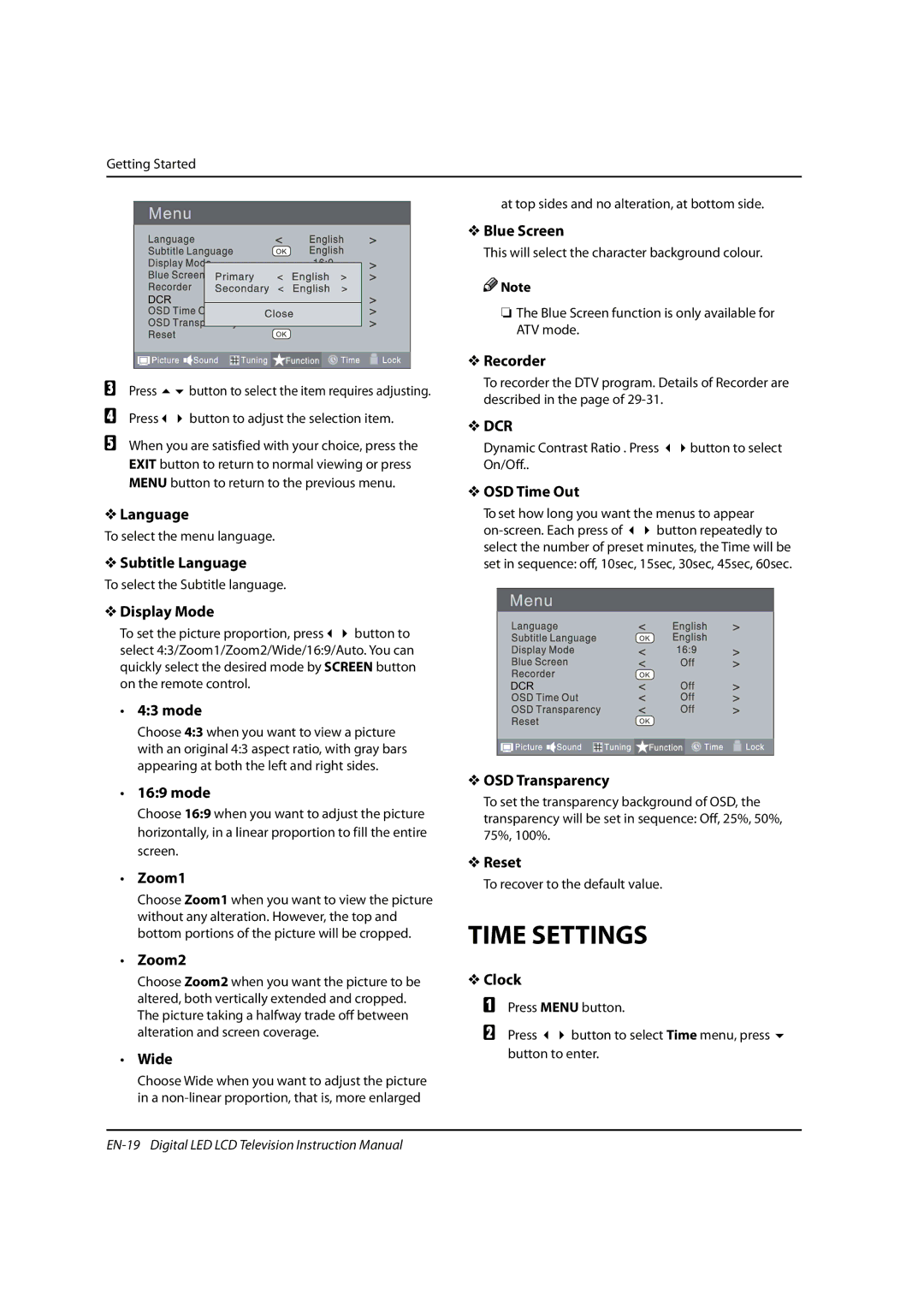 Haier 0090504932V manual Time Settings, Dcr 