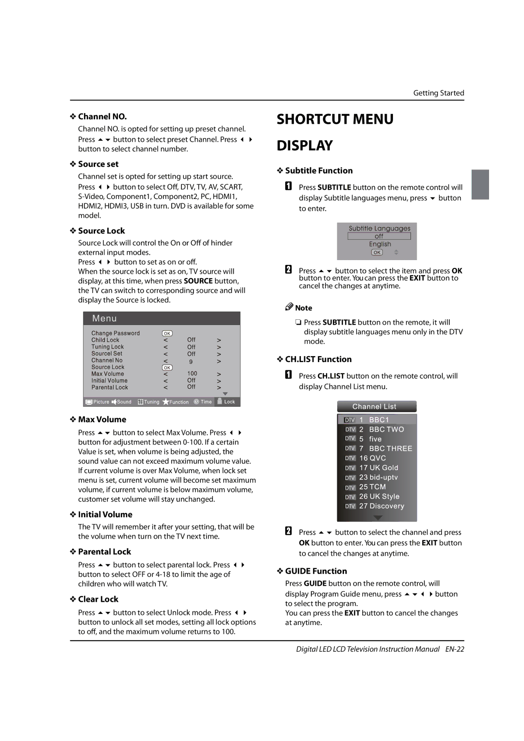 Haier 0090504932V manual Shortcut Menu Display 