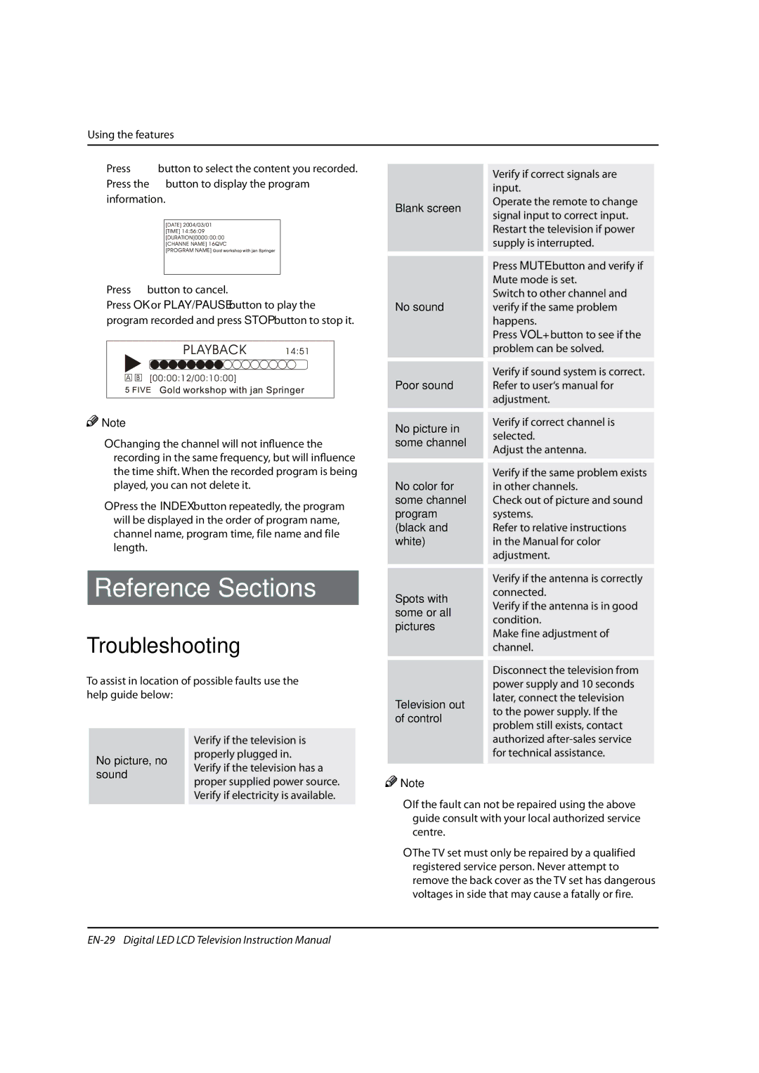 Haier 0090504932V manual Reference Sections, Troubleshooting 