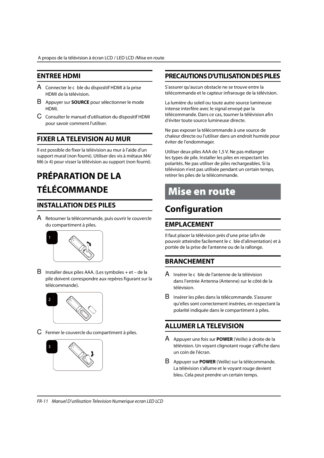 Haier 0090504932V manual Mise en route, Préparation DE LA Télécommande, Configuration 