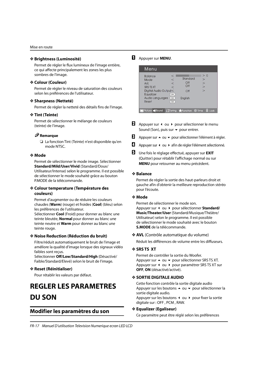 Haier 0090504932V manual Du Son, Modifier les paramètres du son, Sortie Digitale Audio 