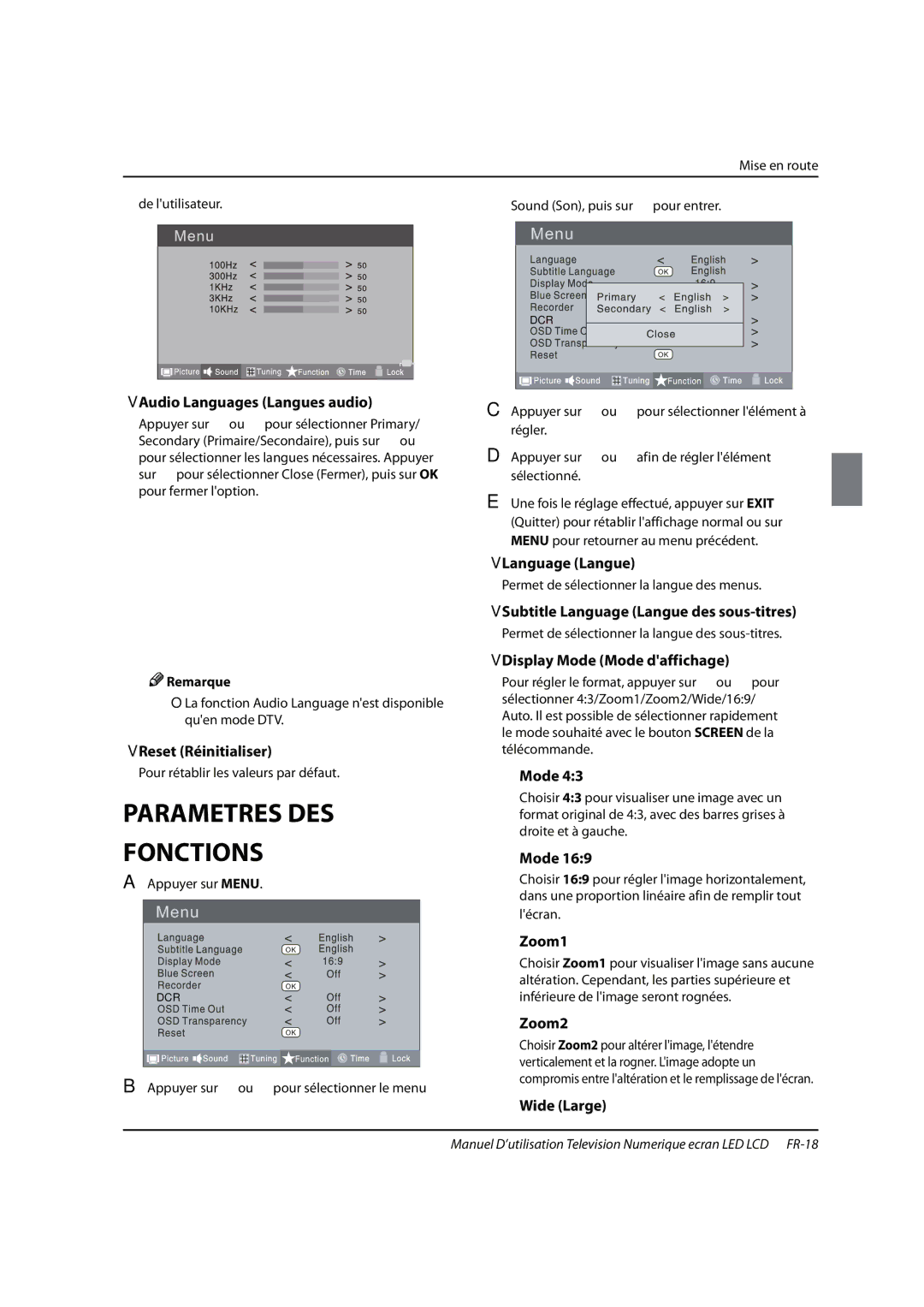 Haier 0090504932V manual Parametres DES Fonctions 