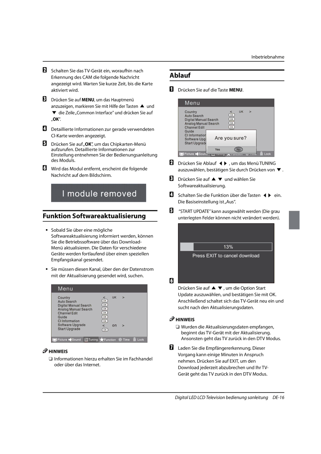 Haier 0090504932V manual Funktion Softwareaktualisierung, Ablauf, Digital LED LCD Television bedienung sanleitung DE-16 