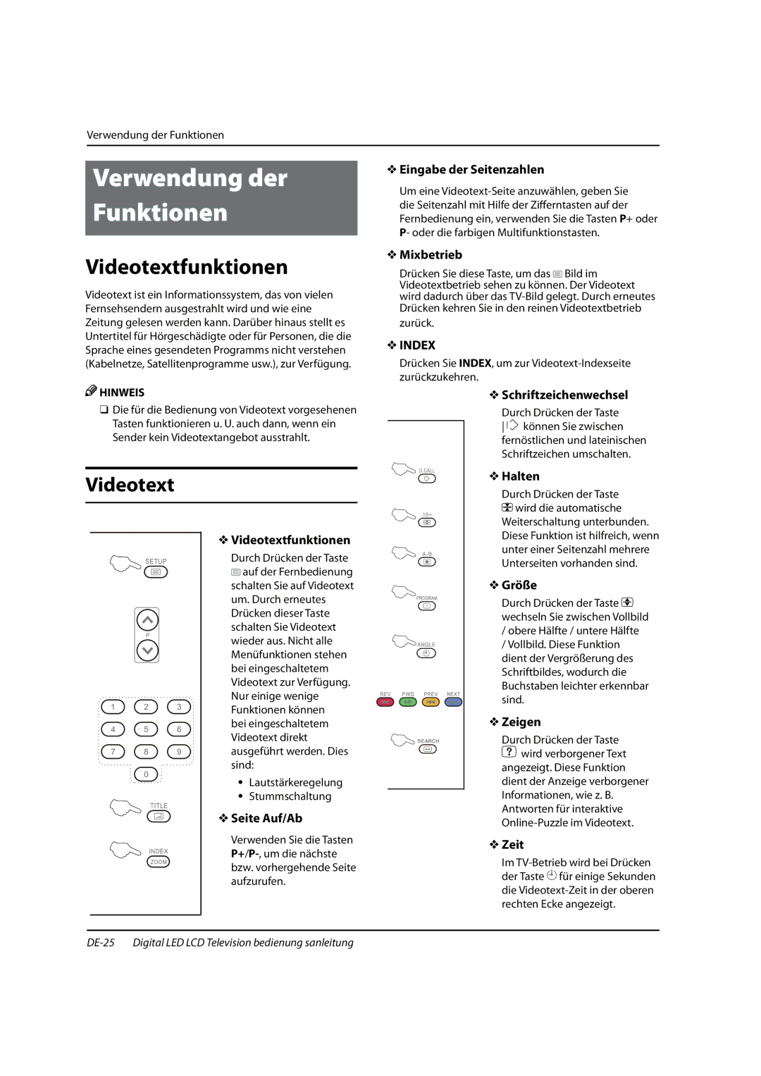 Haier 0090504932V manual Verwendung der Funktionen, Videotextfunktionen 