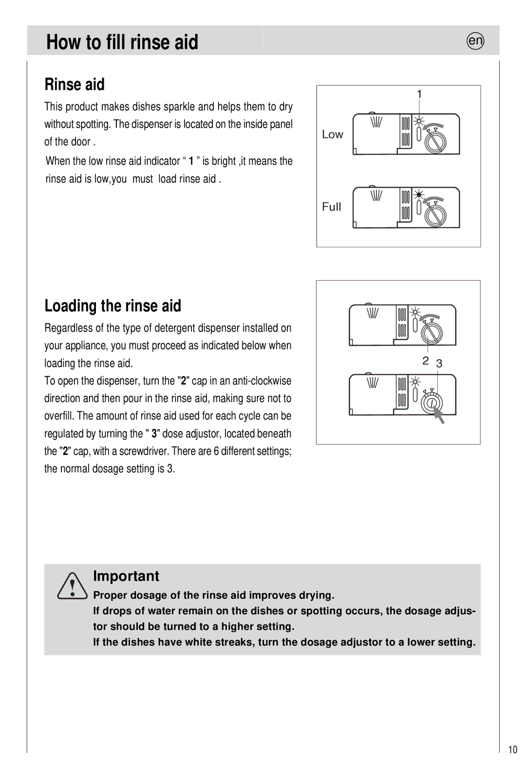 Haier 0120505609 manual How to fill rinse aid, Rinse aid, Loading the rinse aid 