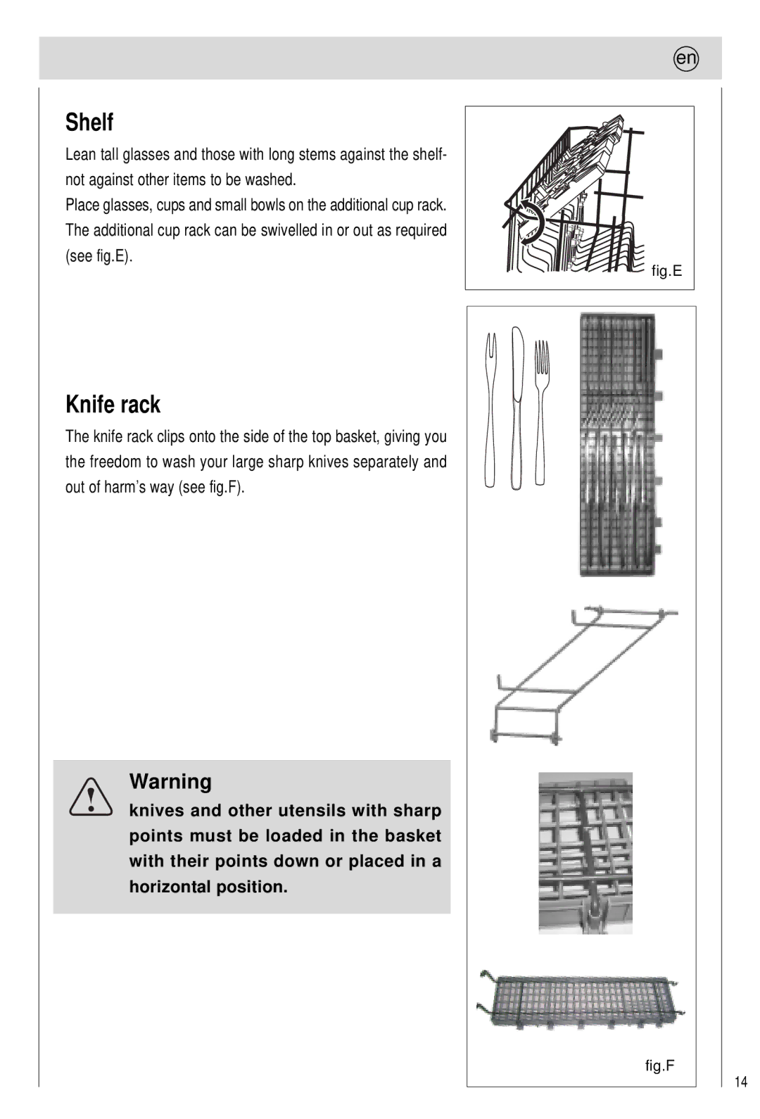 Haier 0120505609 manual Shelf, Knife rack 