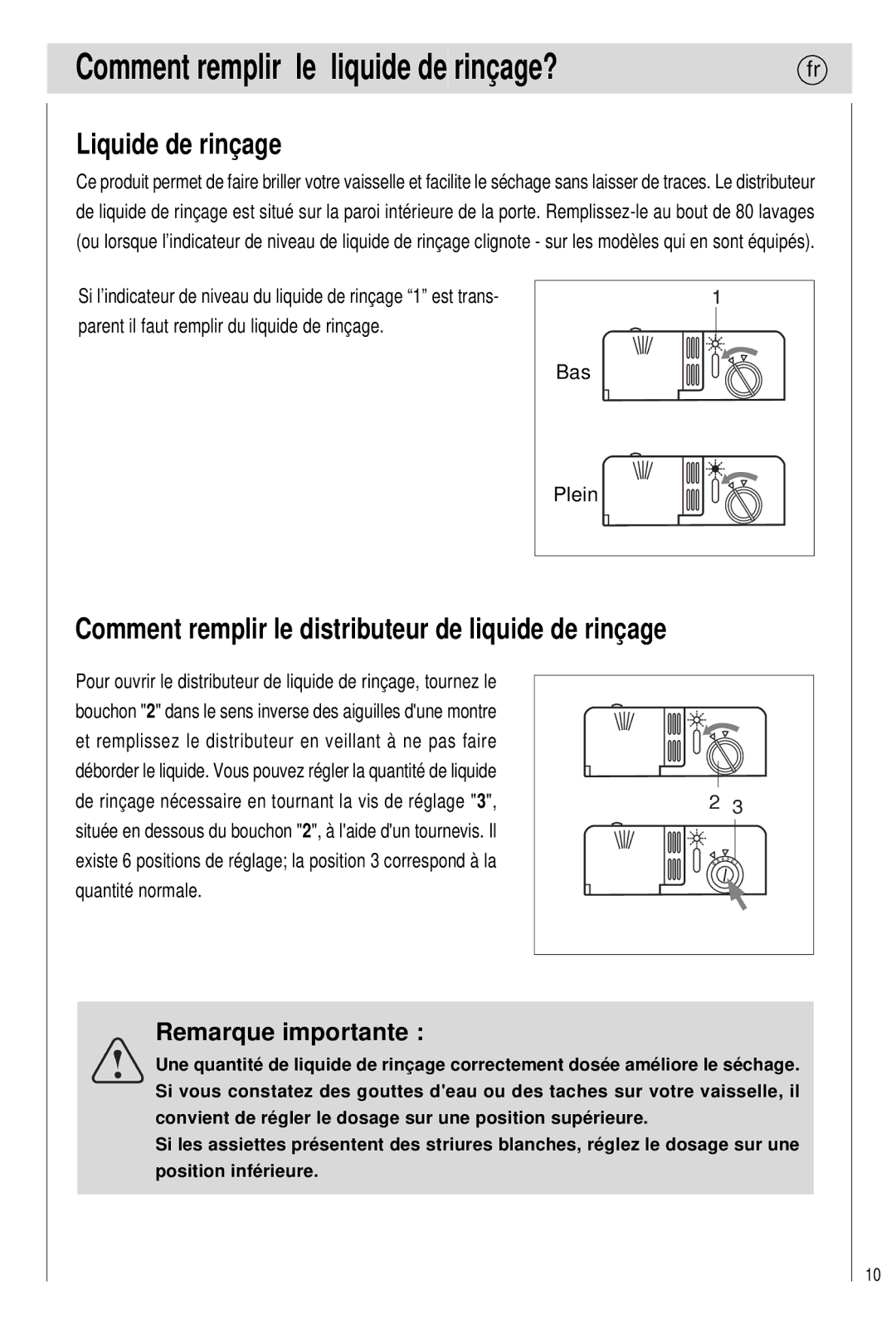 Haier 0120505609 manual Comment remplir le liquide de rinçage?, Liquide de rinçage 