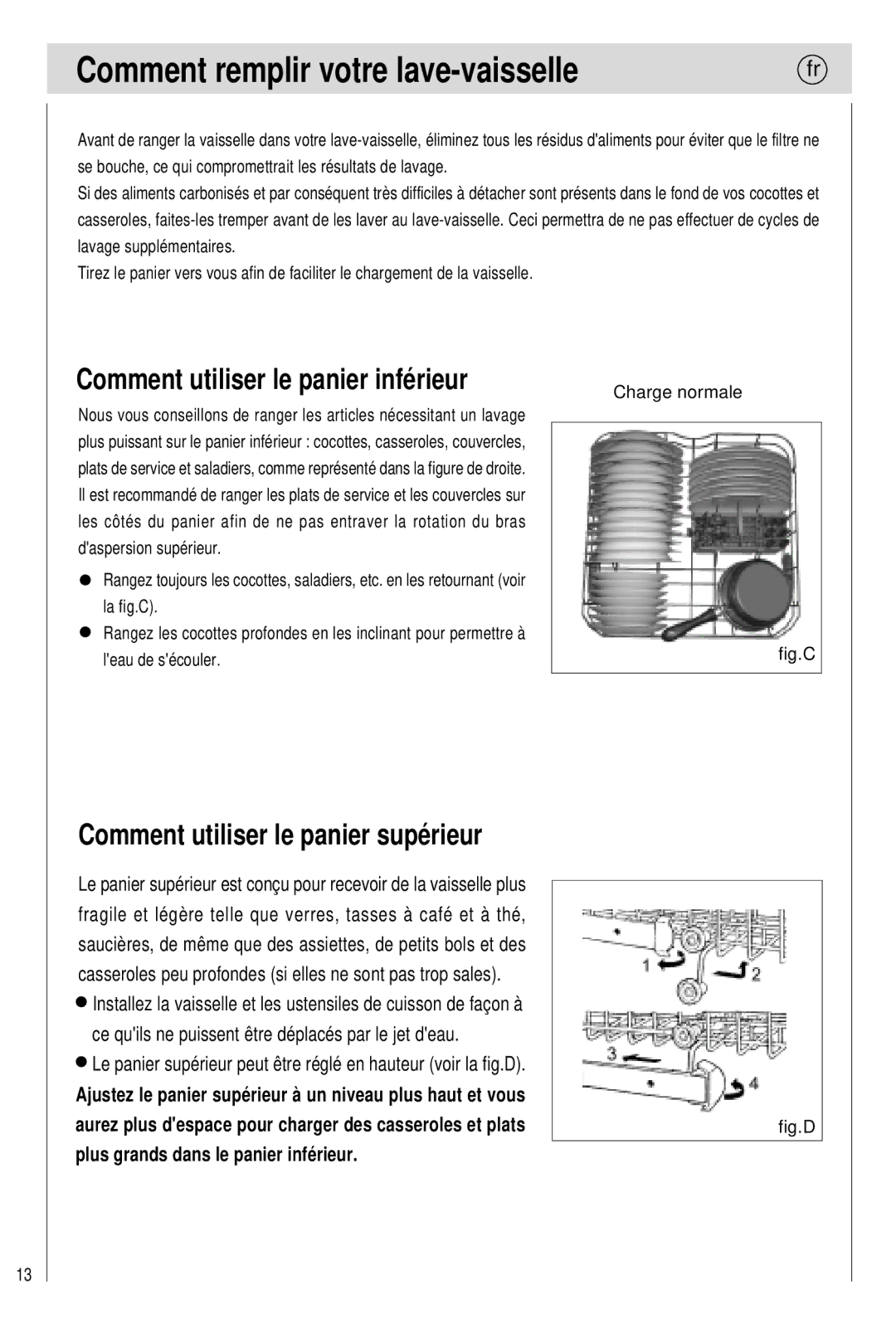 Haier 0120505609 manual Comment remplir votre lave-vaisselle, Comment utiliser le panier inférieur 