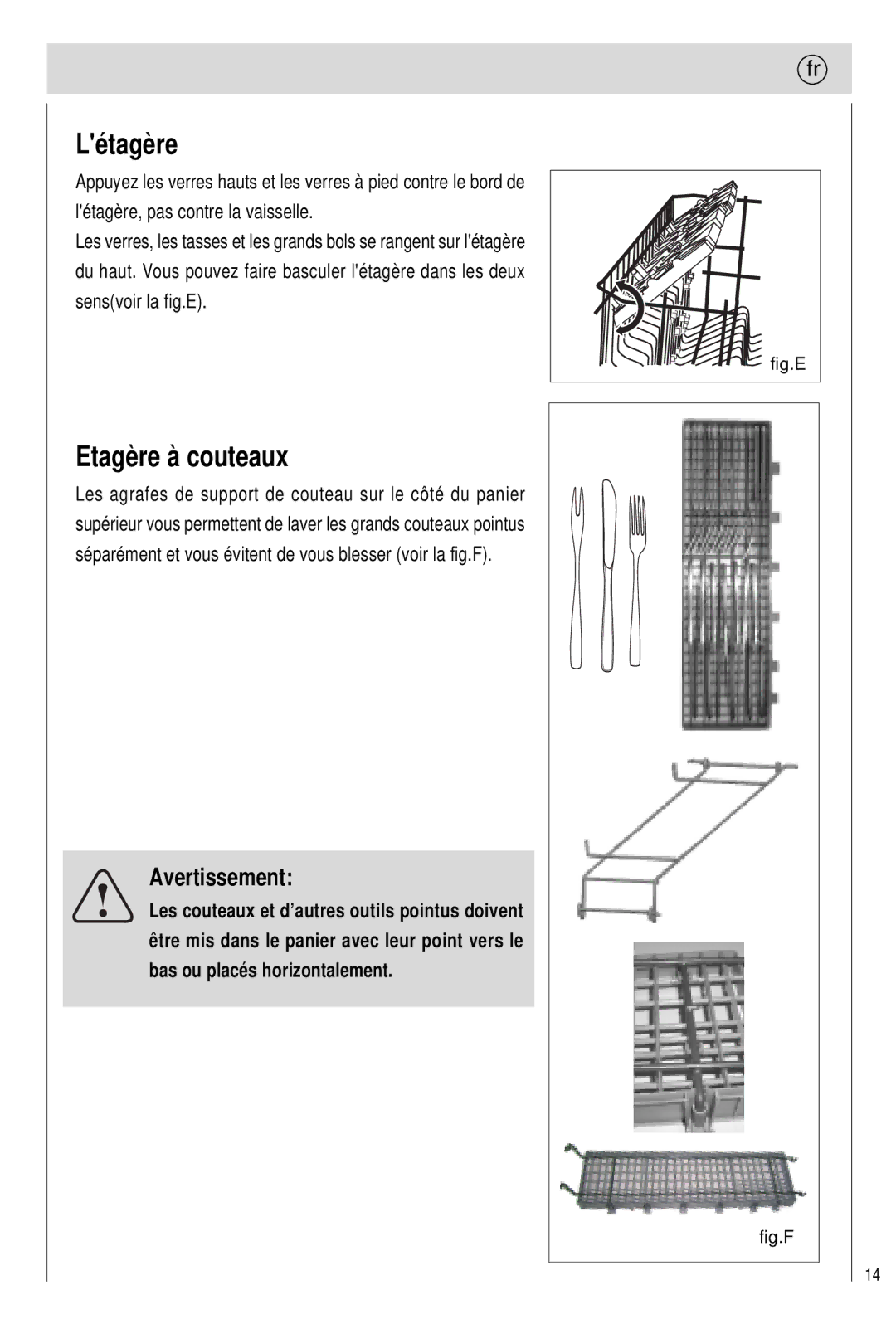 Haier 0120505609 manual Létagère, Etagère à couteaux 