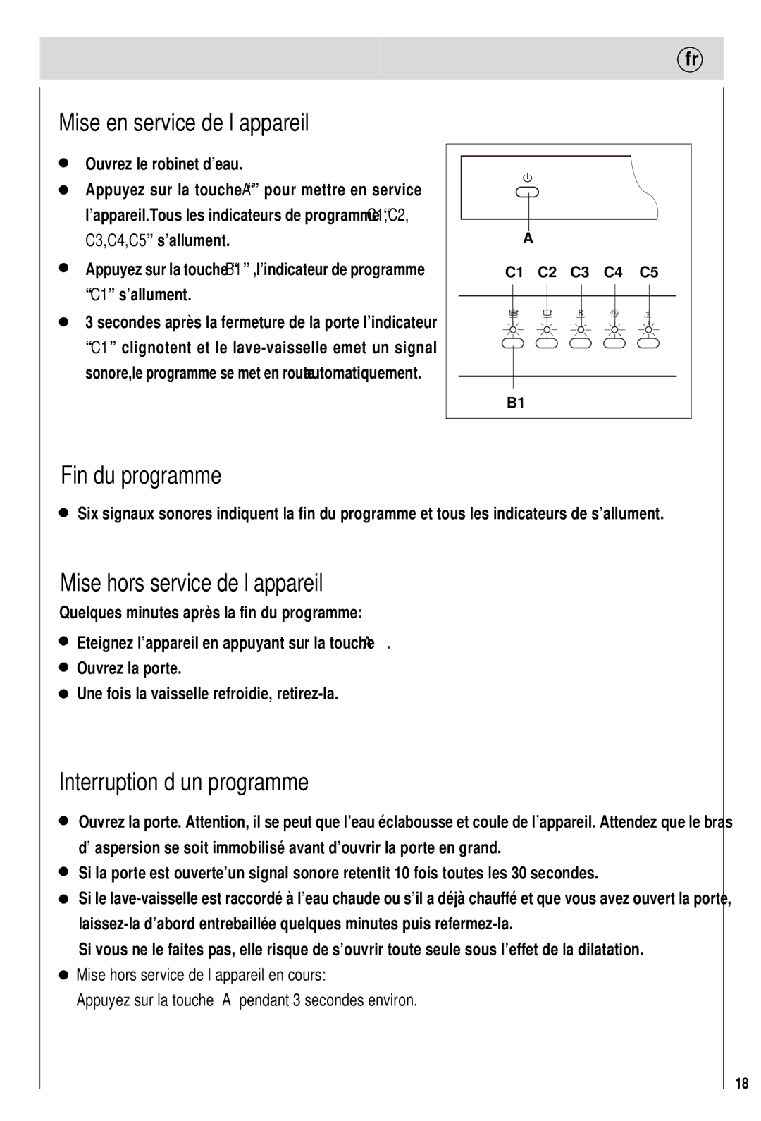 Haier 0120505609 manual Mise en service de l’appareil, Fin du programme, Mise hors service de l’appareil 