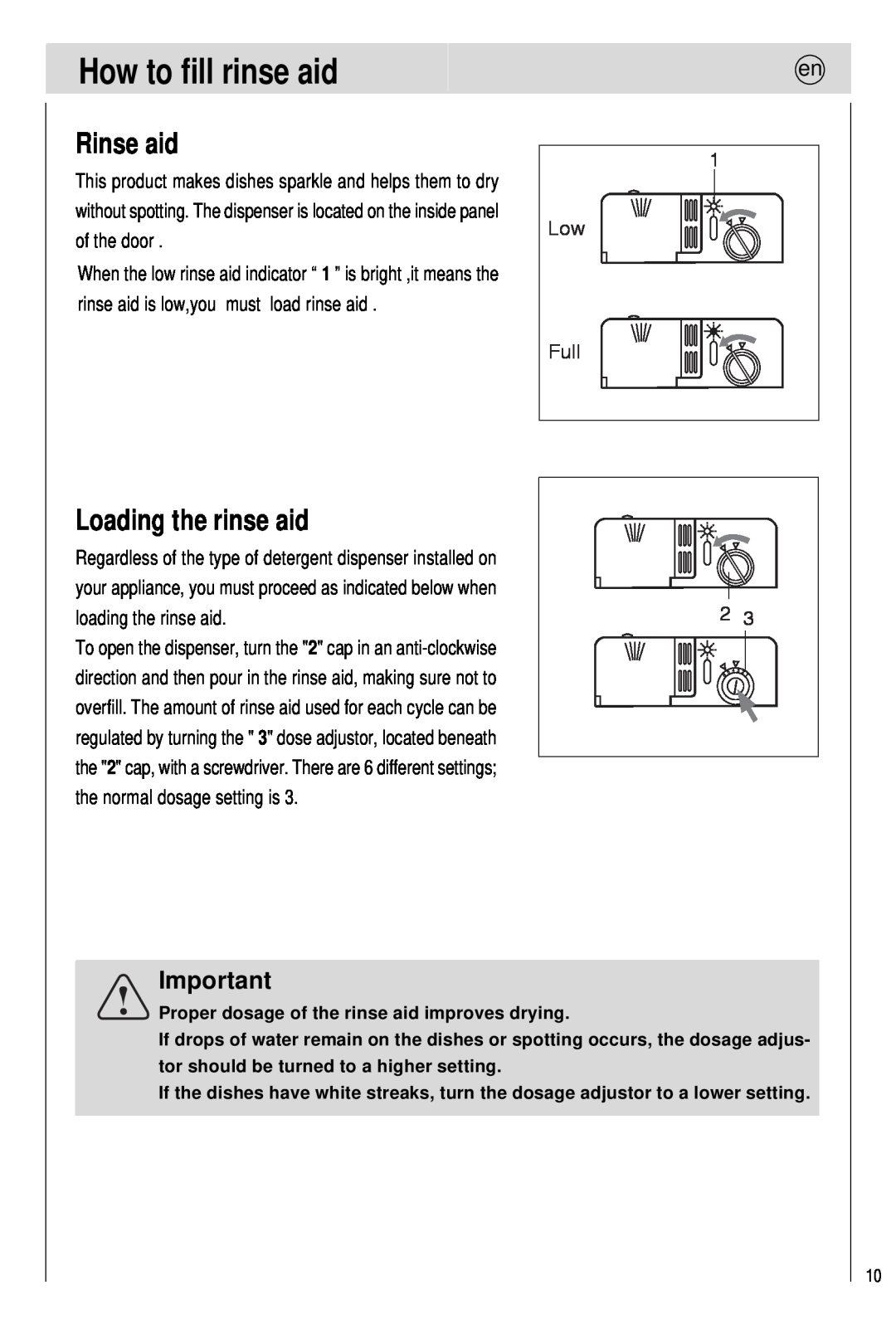 Haier 0120505609 manual How to fill rinse aid, Rinse aid, Loading the rinse aid 
