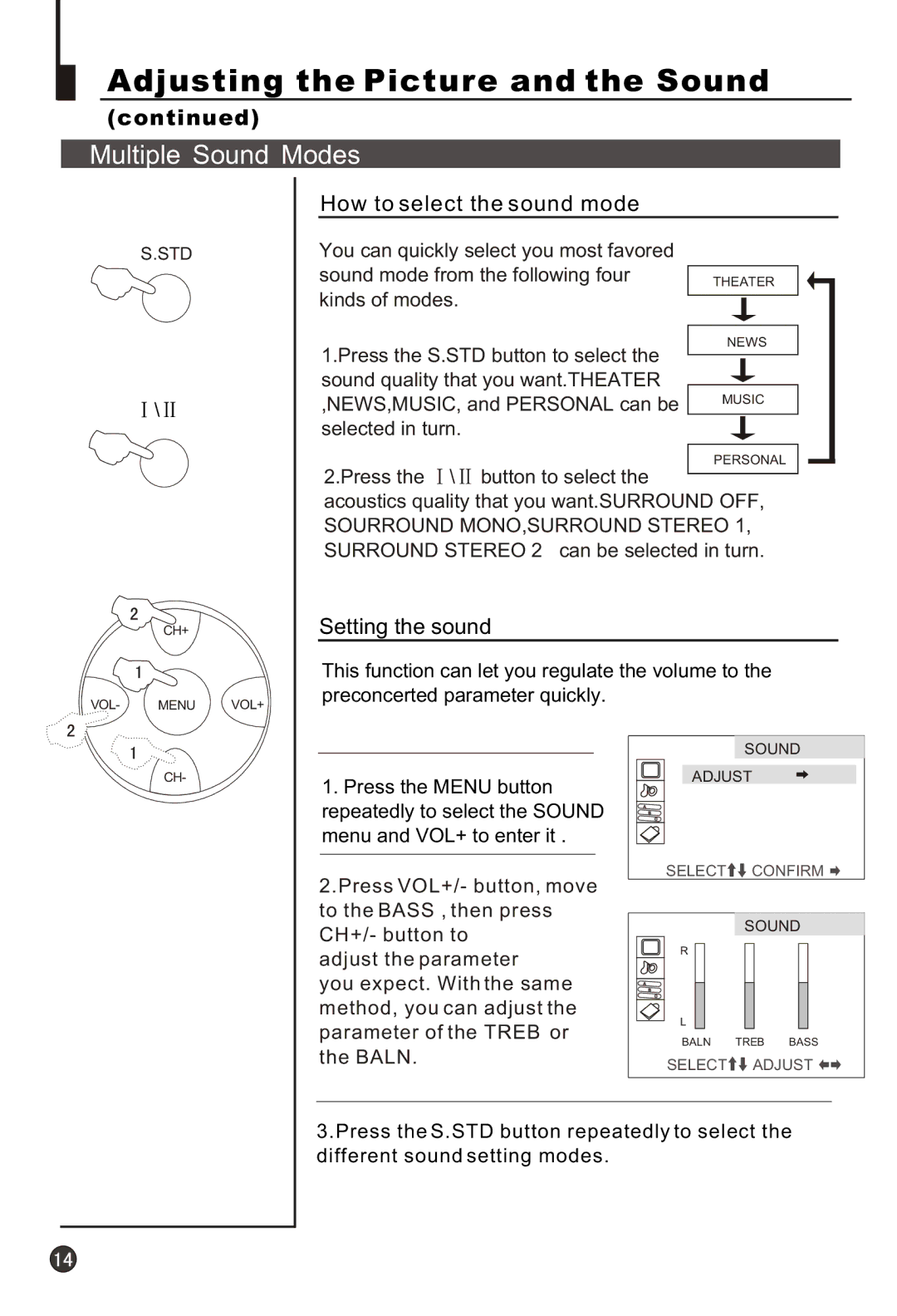 Haier 21T3A, 21F9K, 21F3A, 21T9D, 21F9D, 21FA1(D), 21TA1-BG owner manual Multiple Sound Modes, How to select the sound mode 