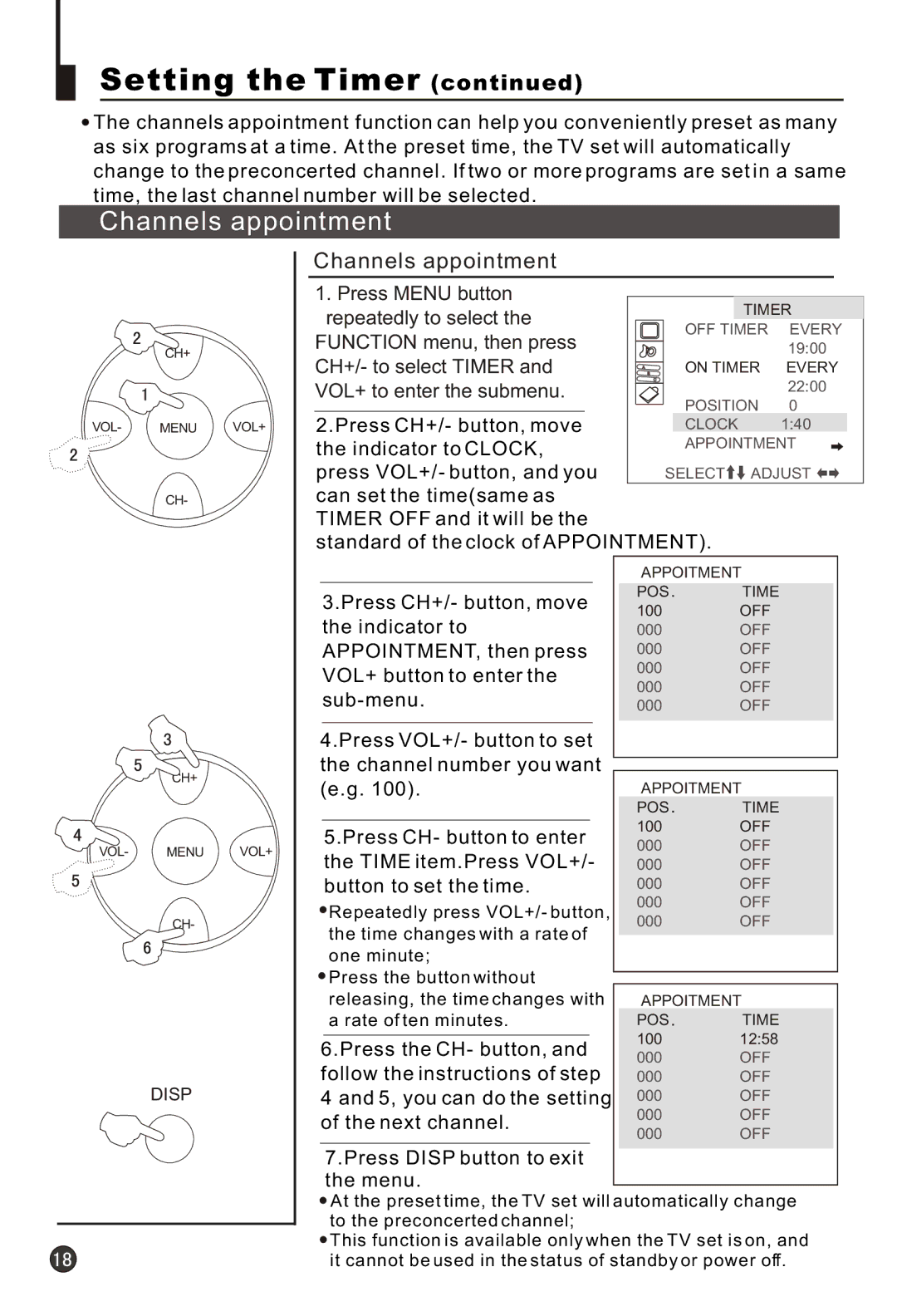 Haier 21T3A, 21F9K, 21F3A, 21T9D, 21F9D, 21FA1(D), 21TA1-BG owner manual Channels appointment, Function menu, then press 