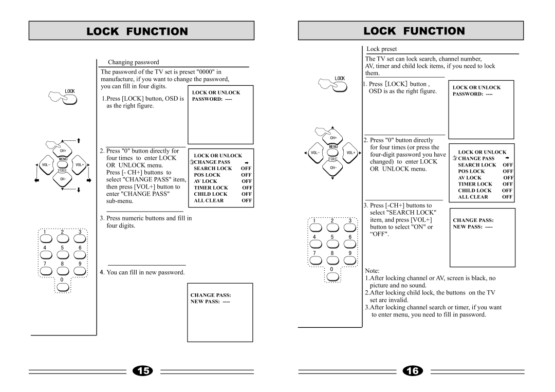 Haier 21F9B-S, 21T9B-S manual Lock Function, Lock preset Changing password 