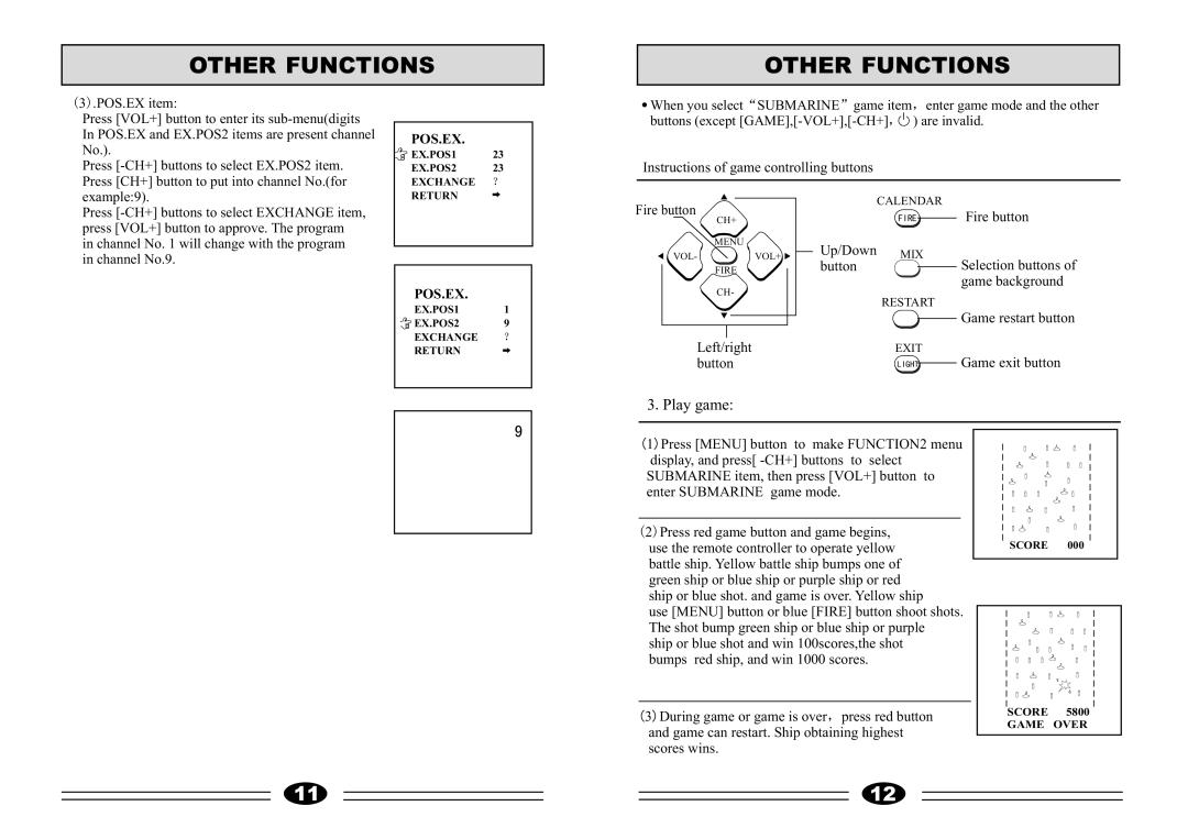 Haier 21F9B-S, 21T9B-S manual Instructions of game controlling buttons, Pos.Ex 