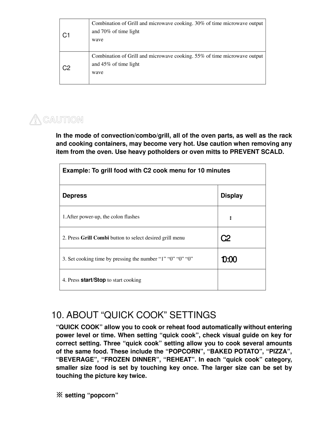 Haier 23PG27 manual About Quick Cook Settings 