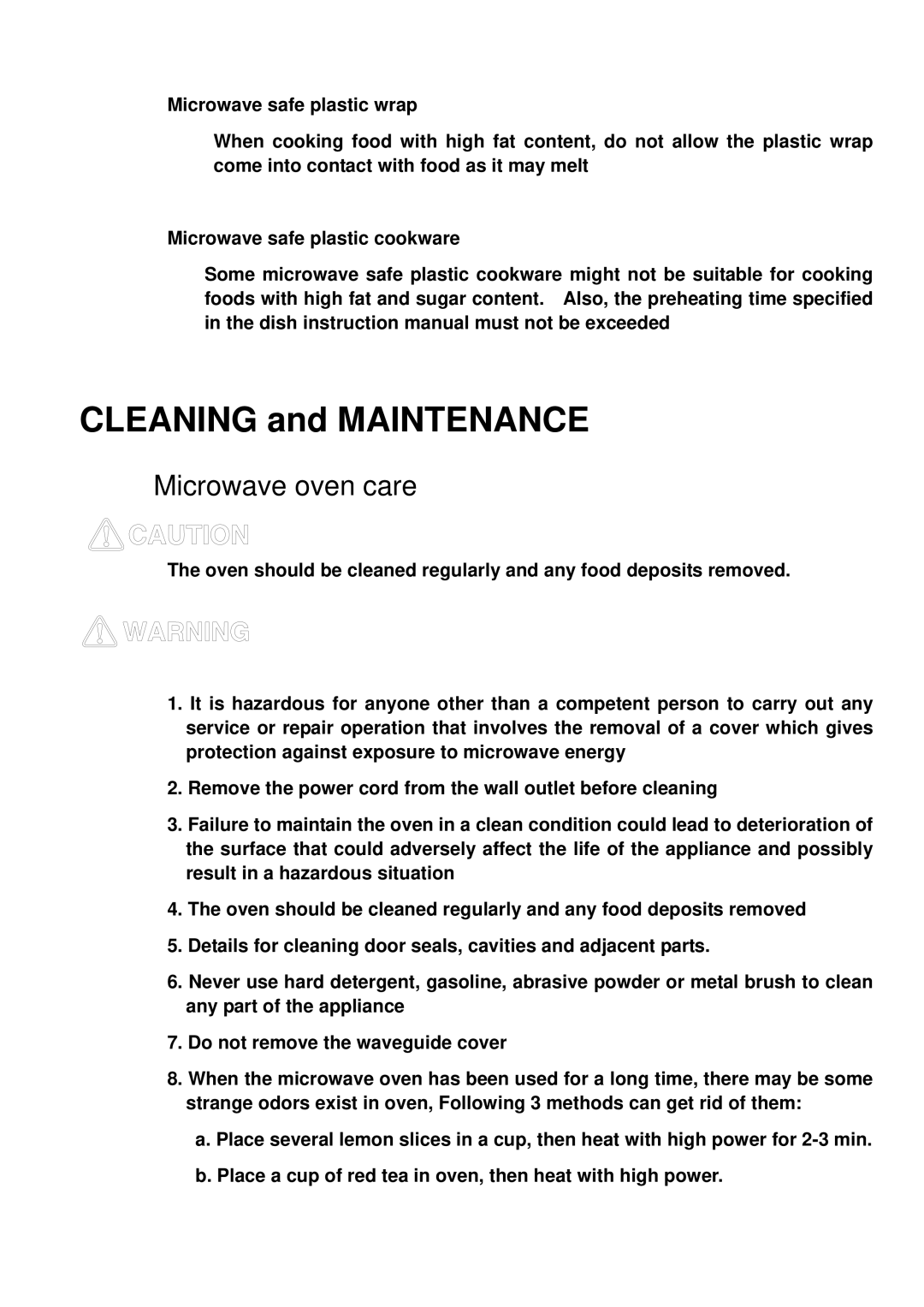 Haier 23PG27 manual Cleaning and Maintenance, Microwave oven care 