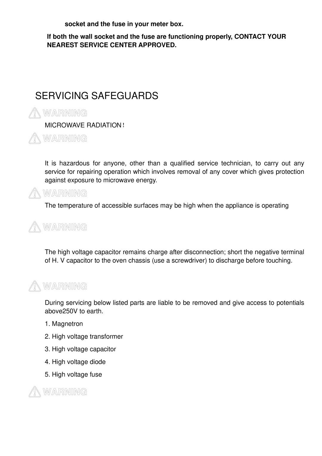 Haier 23PG27 manual Servicing Safeguards 