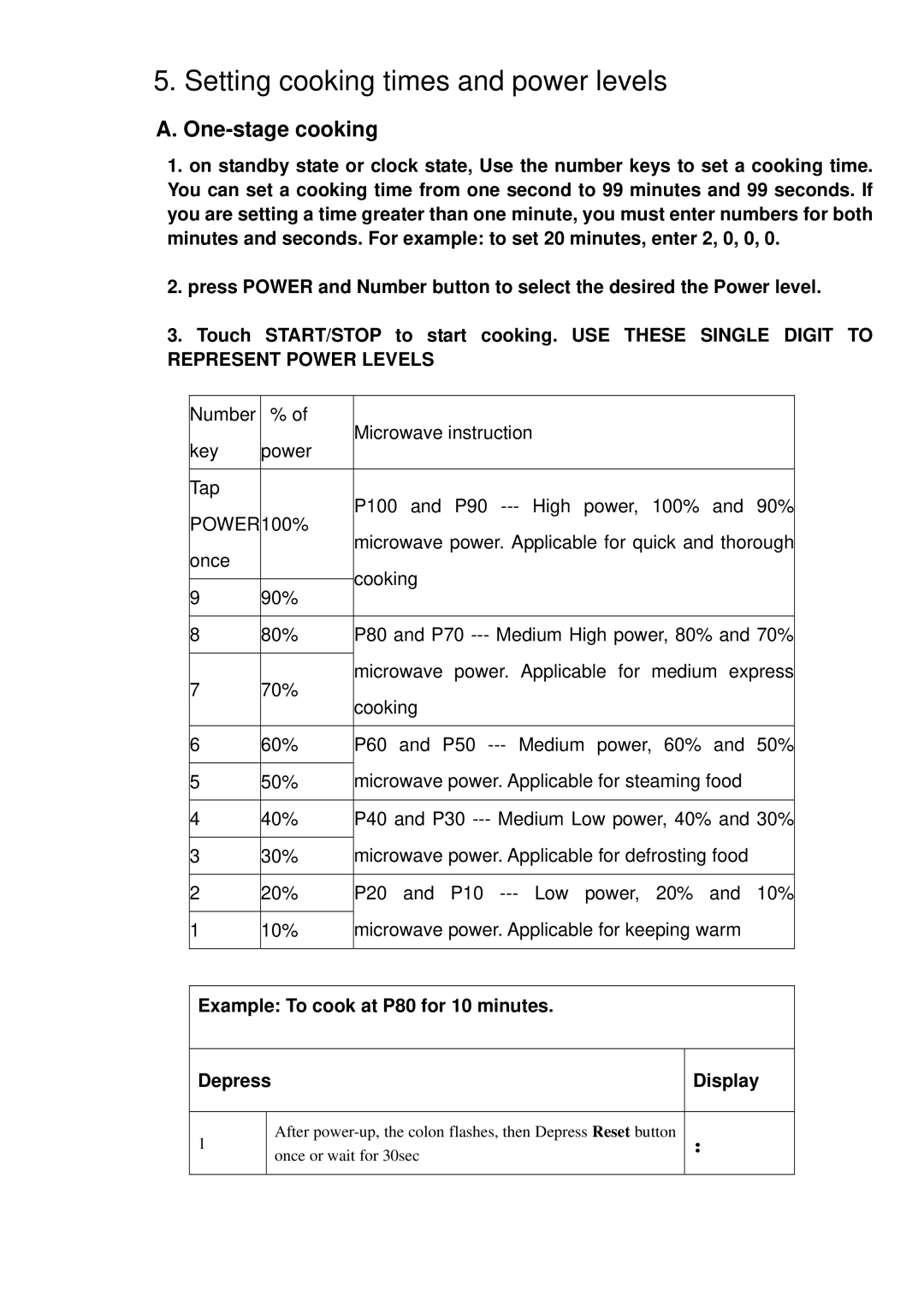 Haier 23PG27 manual Setting cooking times and power levels, One-stage cooking 