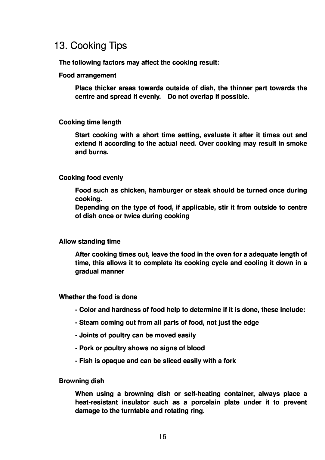 Haier 23PG27 manual Cooking Tips 