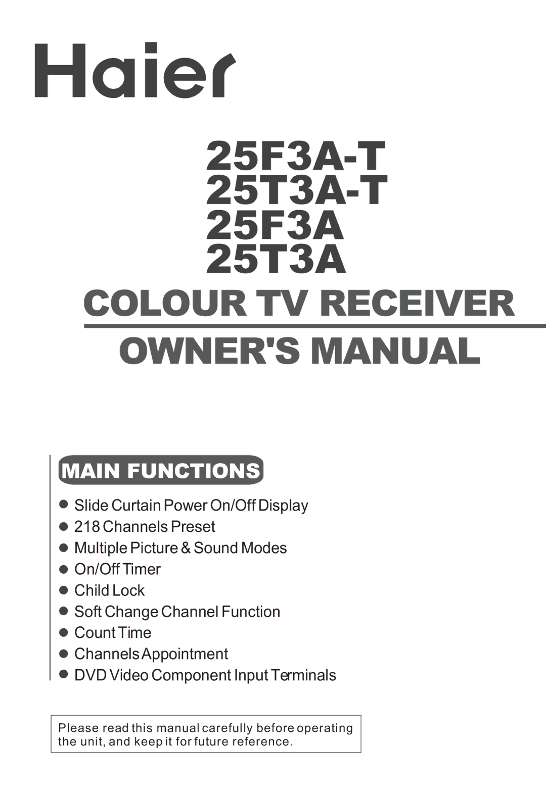 Haier owner manual 25F3A-T 25T3A-T 25F3A 25T3A 