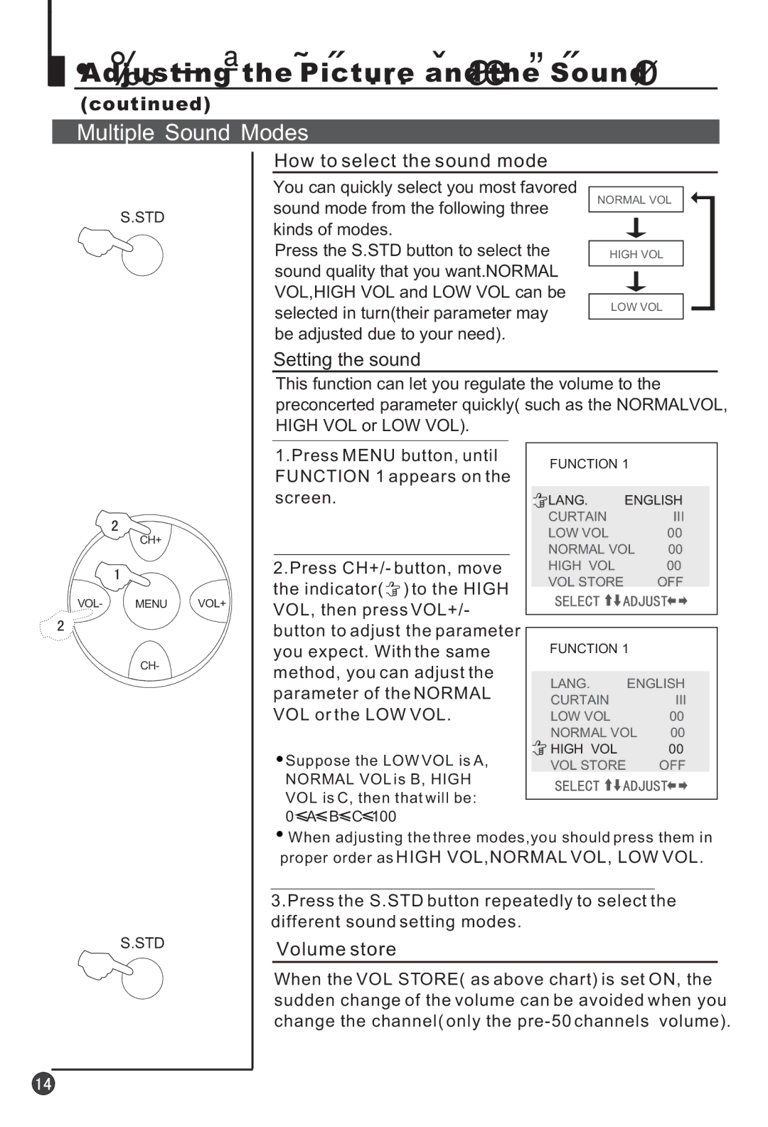 Haier 25T3A, 25F3A owner manual Multiple Sound Modes, How to select the sound mode, Setting the sound, Volume store 