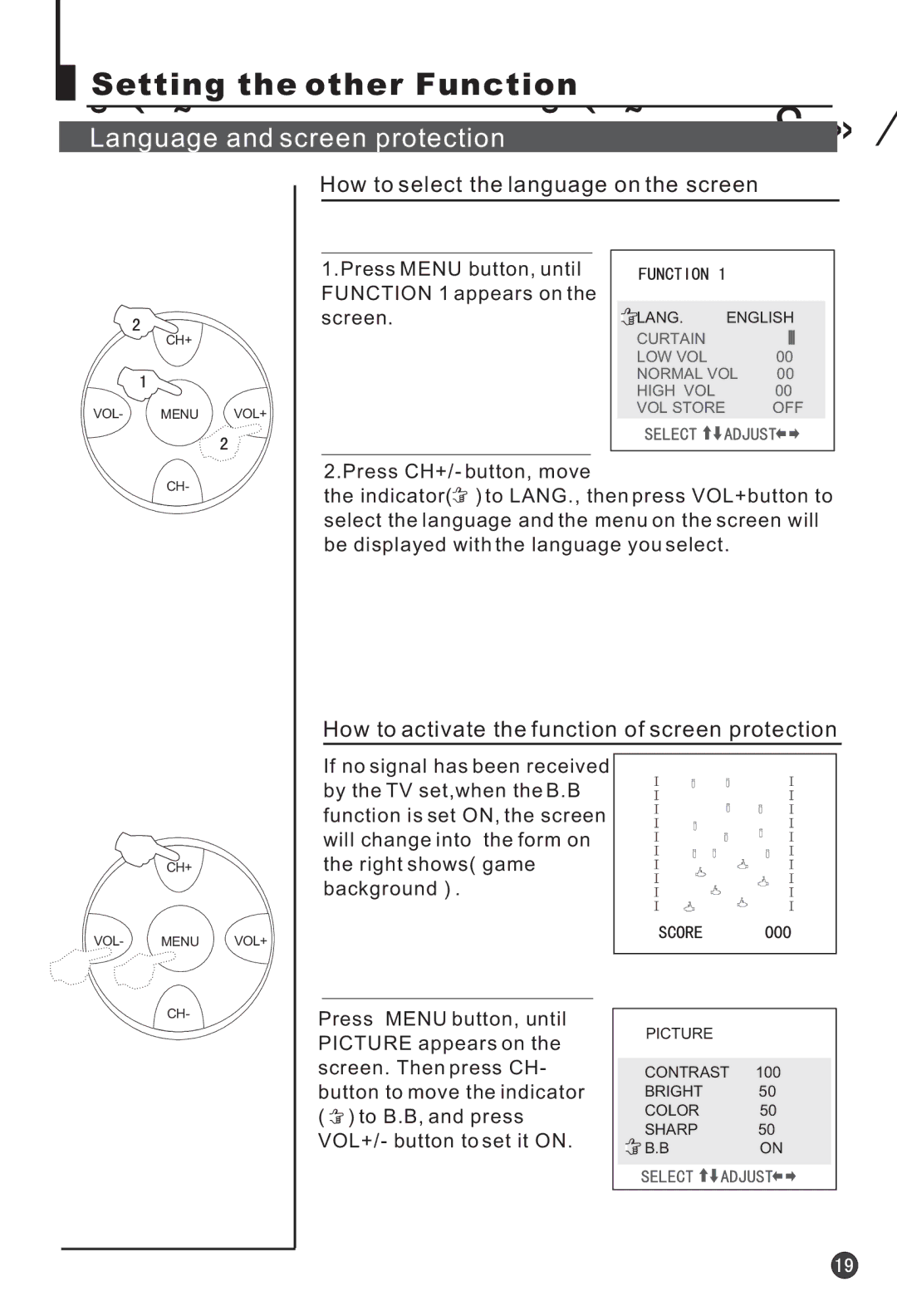 Haier 25F3A, 25T3A Setting the other Function, Language and screen protection, How to select the language on the screen 