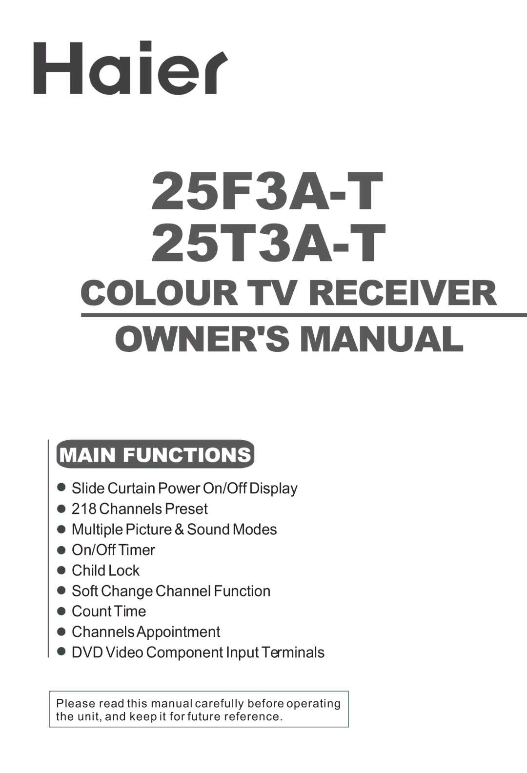 Haier owner manual 25F3A-T 25T3A-T 