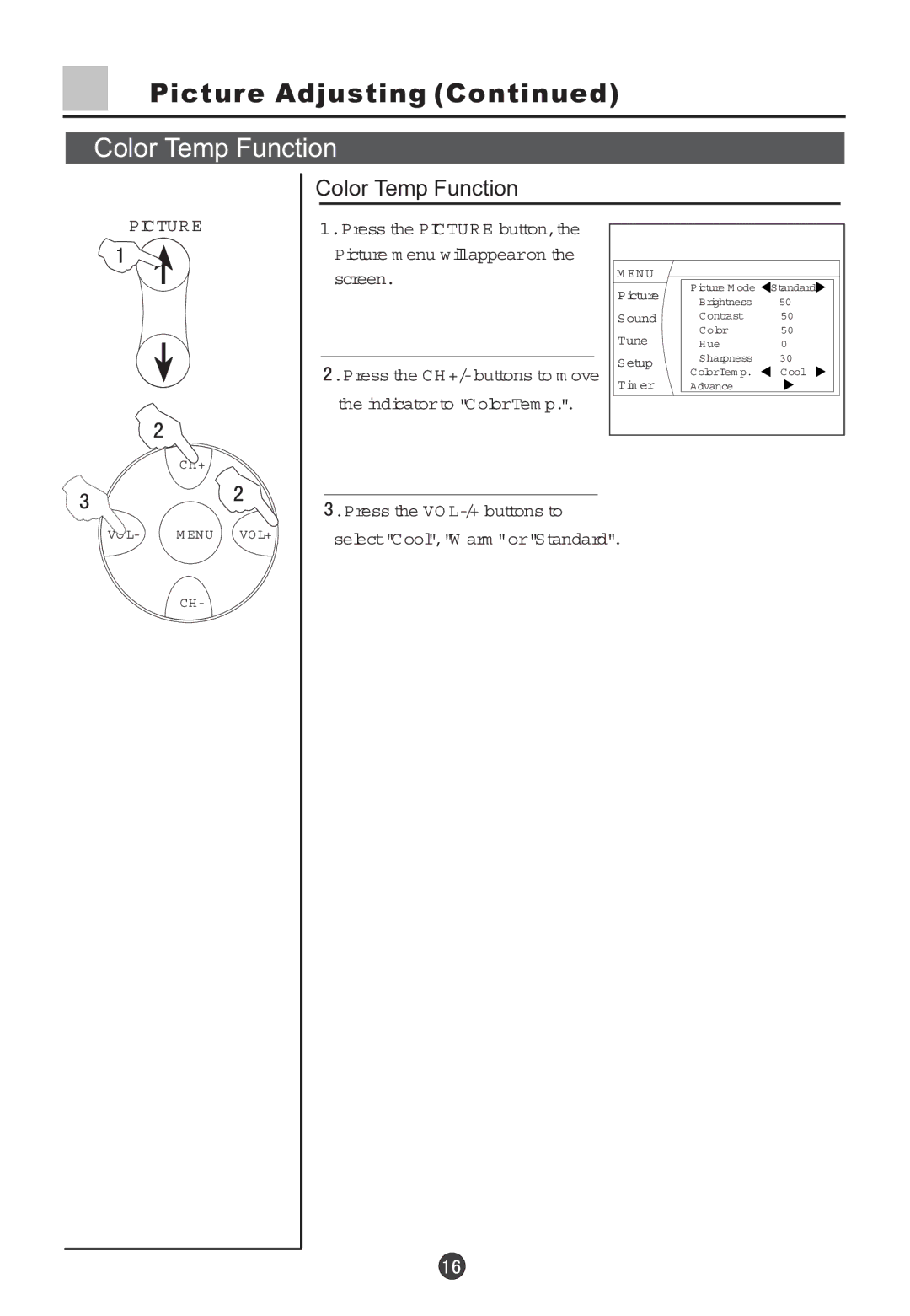 Haier 34F5D, 29F5D owner manual Color Temp Function 