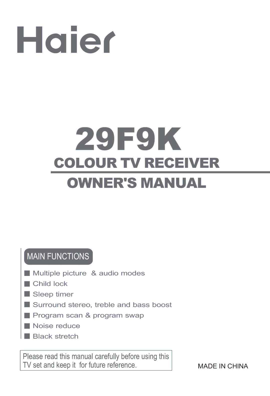 Haier 29F9K owner manual 