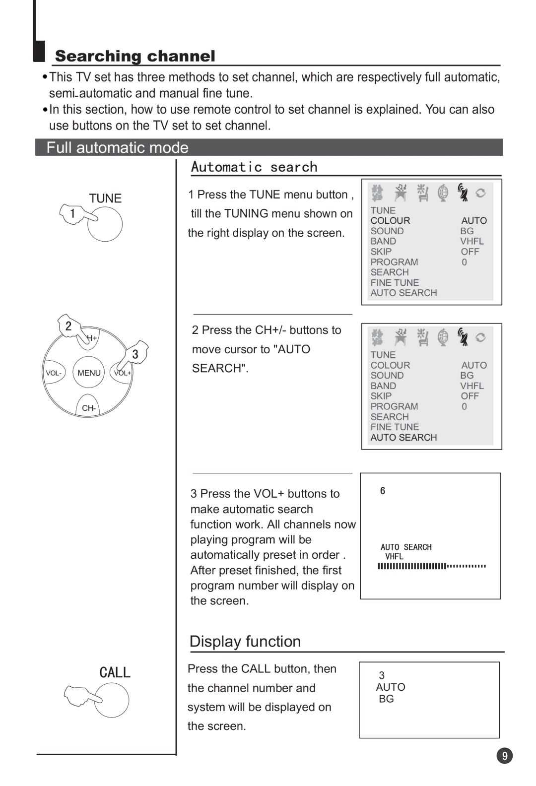 Haier 29F9K owner manual Searching channel, Full automatic mode, Display function 