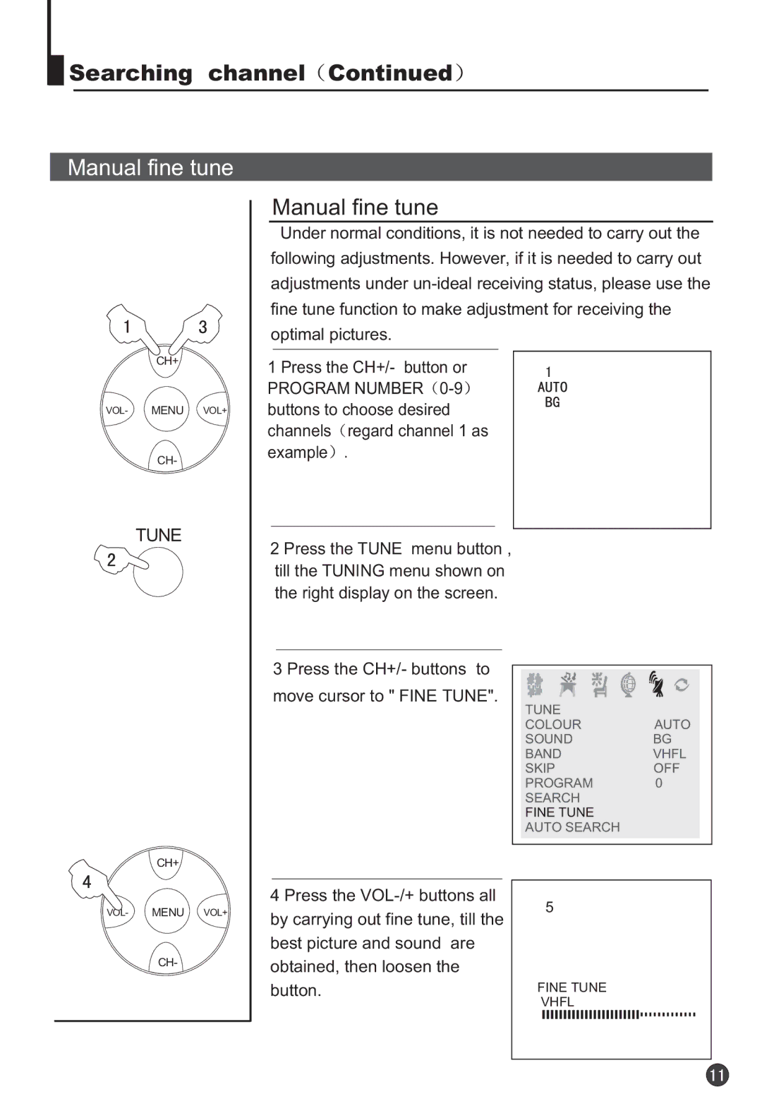 Haier 29F9K owner manual Manual fine tune 