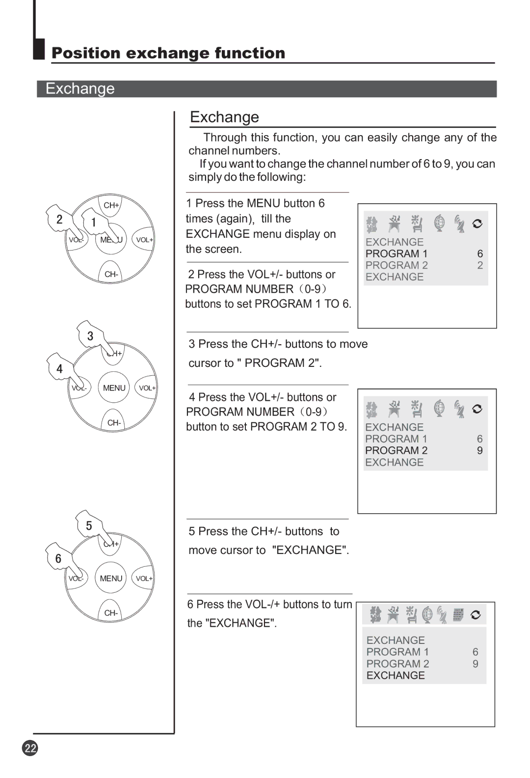 Haier 29F9K owner manual Position exchange function, Exchange 